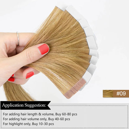 Tape In Human Hair Extensions Straight Human Hair 40pcs/Pack European Remy Straight Invisible Tape-Ins Adhesive Hair Extensions