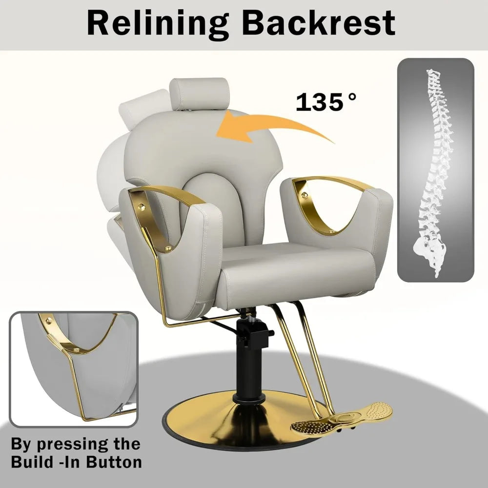 Barber Chair Salon Chair, 360° Swivel Reclining Adjustable Headrest Hydraulic Hair Armchair for Hairdressers