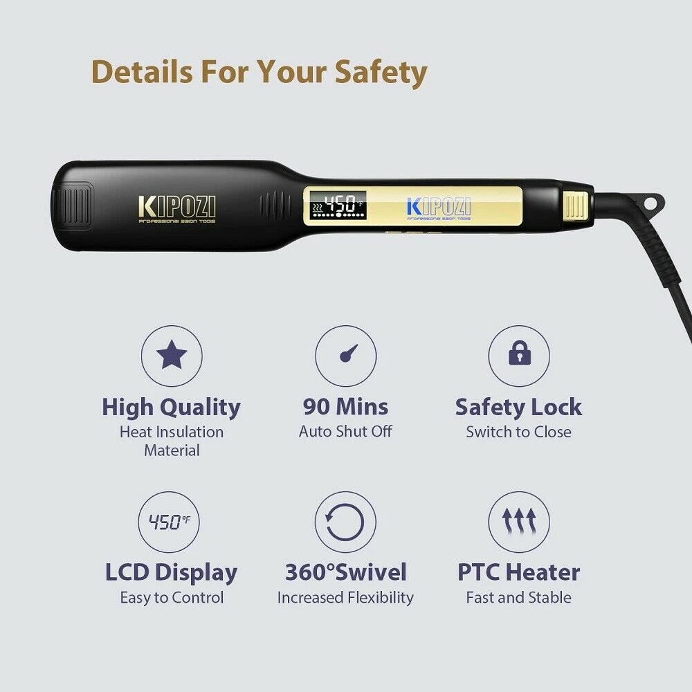 KIPOZI Professional Titanium Flat Iron Hair Straightener with Digital LCD Display Dual Voltage Instant Heating Curling Iron