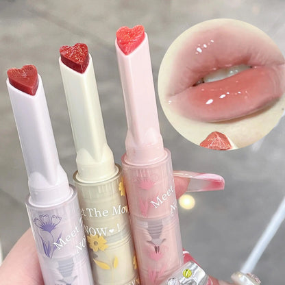 Water-light Lip Glaze Mirror Glitter Lip Tint Long Lasting Moisturising Love Heart Shape Solid Lipstick Pen Lips Makeup Cosmetic