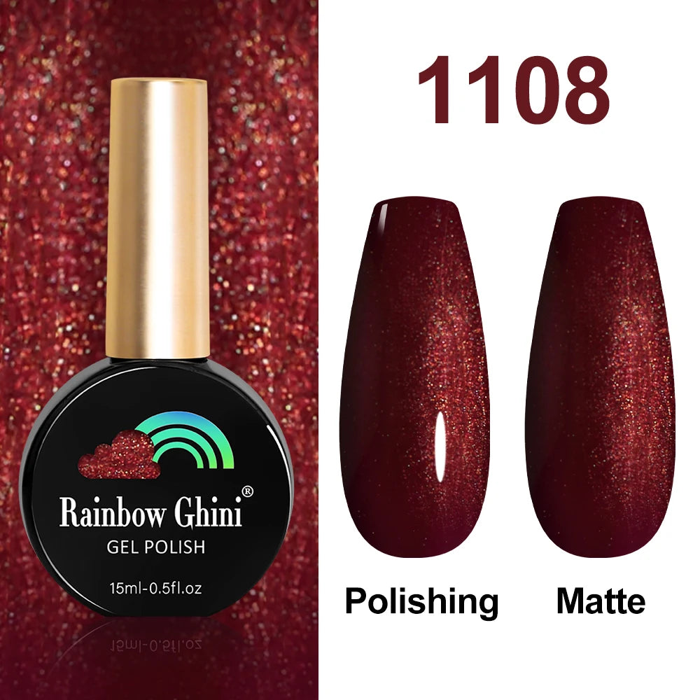 Rainbow Ghini 15ml Glitter Dark Red Gel Nail Polish Semi-Permanent Varnish UV Pale Red Nail Gel Art Supplies for Professionals