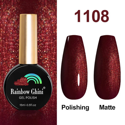 Rainbow Ghini 15ml Glitter Dark Red Gel Nail Polish Semi-Permanent Varnish UV Pale Red Nail Gel Art Supplies for Professionals