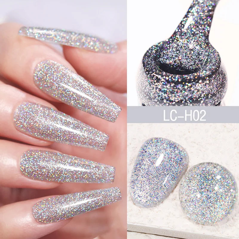 LILYCUTE 7ML Reflective Glitter Gel Nail Polish Bright Sparkling Silver Color Semi-permanent Soak Off Nail Art UV Gel Varnishes