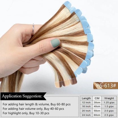 Mini Tape Hair Extensions Human Hair Natural Tape in Hair Extentions 3x0.8cm Invisible Tape 10pcs/pack For Side Hair