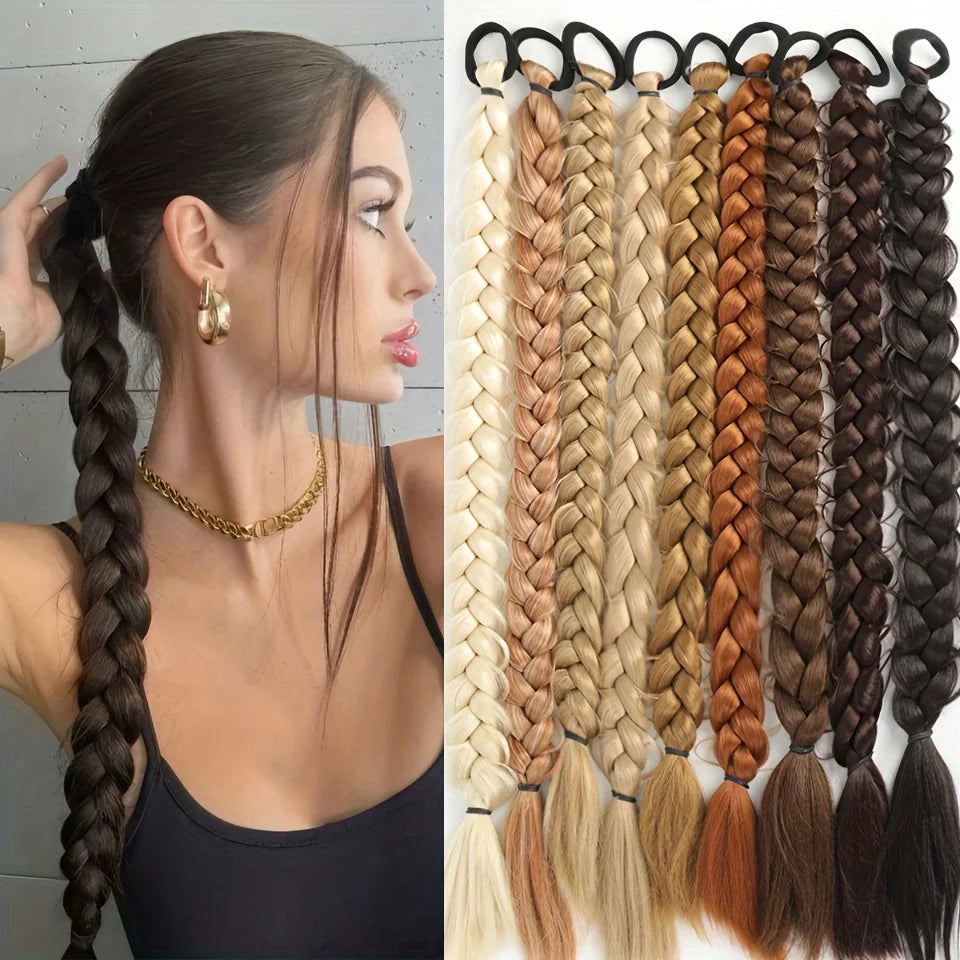 24 Inch Synthetic Long Braided Ponytail Hair Extensions For Women High Temperature Fiber Hair Accessories