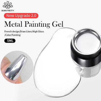 BORN PRETTY 5ml Metallic Painting Gel Polish Strong Silver Effection Nail Art Soak Off Gel Nail Polish Silver Mirror Gel