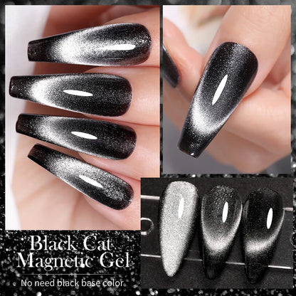 LILYCUTE 7ML Black Crystal Cat Magnetic Gel Sparkling Glitter Gel Nail Polish Semi Permanent UV Gel Nail Art No Need Base Color