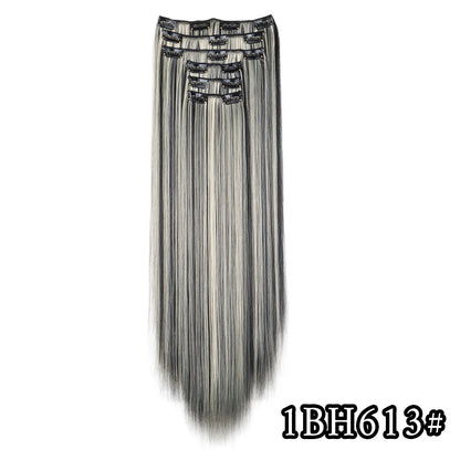 24Inch 16 Clips in Hair Extensions Long Straight Hairstyle Synthetic Blonde Black Hairpieces Heat Resistant False Hair Daily Use