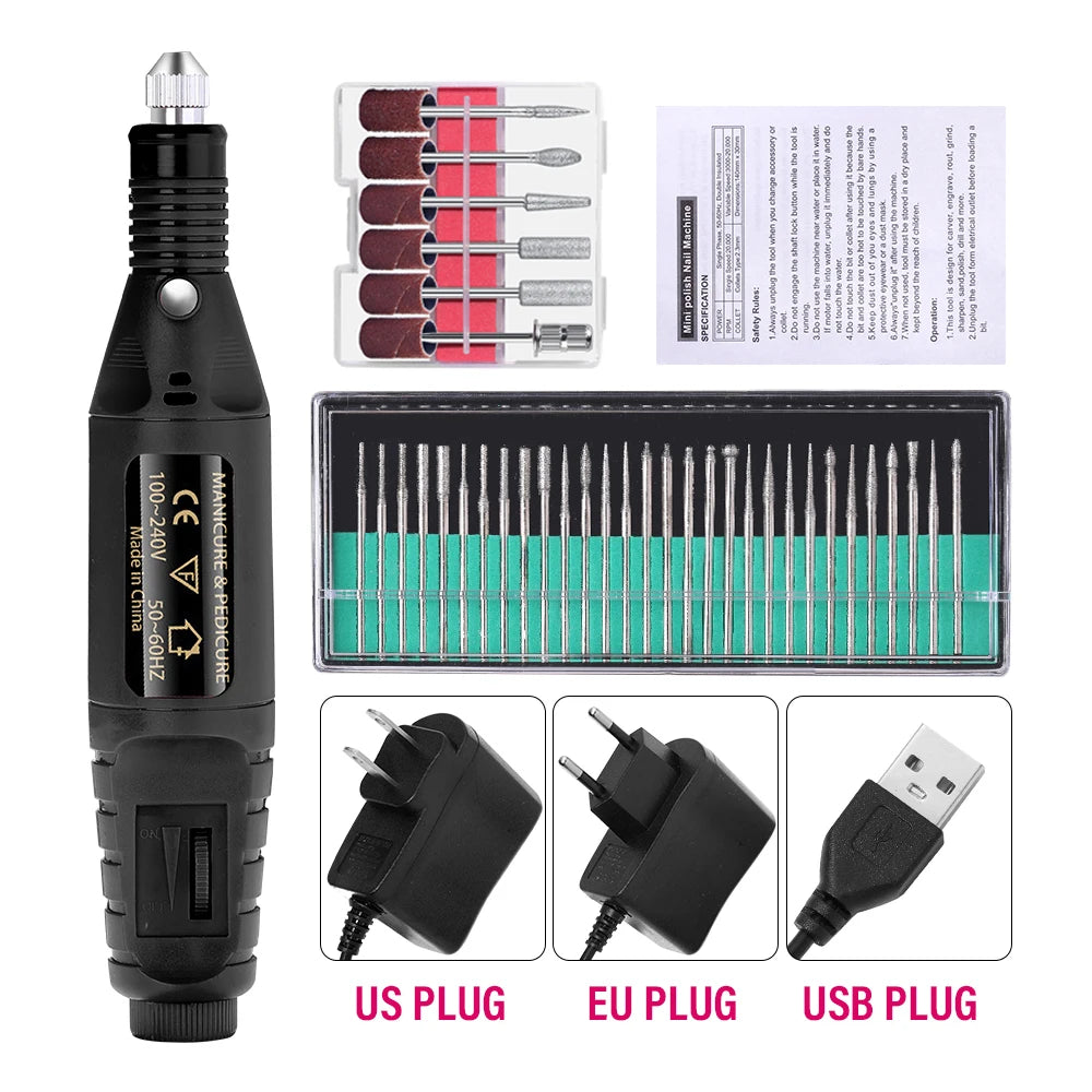 Portable Professional Electric Nail Drill Machine Manicure Tools Pedicure Drill Set Family Nail File Nail Drill Equipment