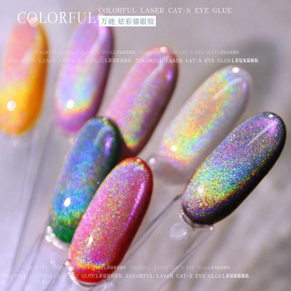 8ml Rainbow Cat Eye Magnetic Gel Nail Polish Colorful Laser Sparkling UV LED Semi Permanent Gel Can Be Use On Any Color Gel