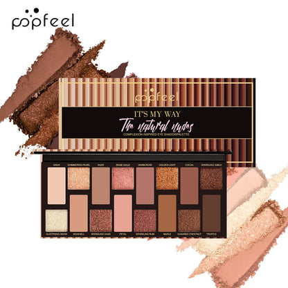 POPFEEL 16 Color Eyeshadow Palette, Makeup Nude Colors Eyeshadow Palette Natural Nude Matte Shimmer Glitter Pigment Eye Shadow