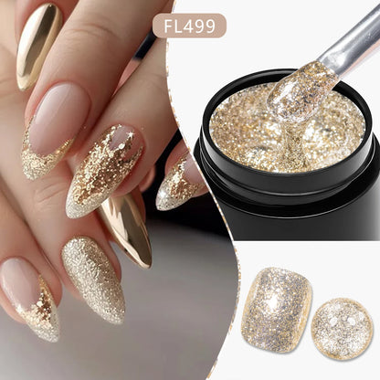 Four Lily 8ml Gold Sparkling Platinum Nail Gel Polish Glitter Long Lasting Semi Permanent Nail Art Painting Gel Varnish Design