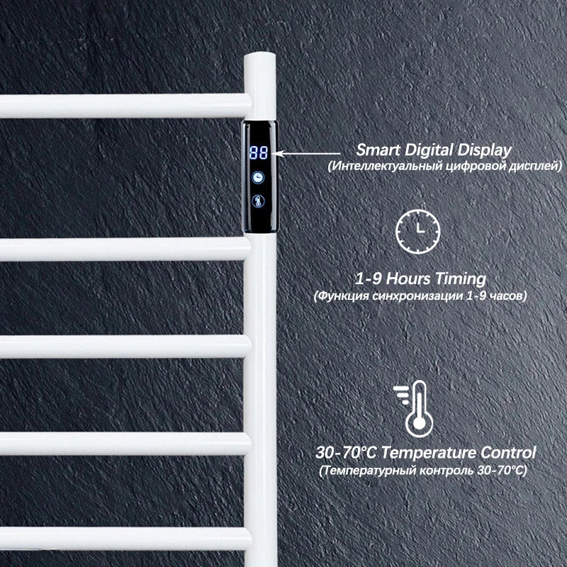 Stainless Steel Electric Heated Towel Rack With Touch Screen.Bathroom Wall Mounted Electric Towel Dryer.110V/220V Towel Radiator