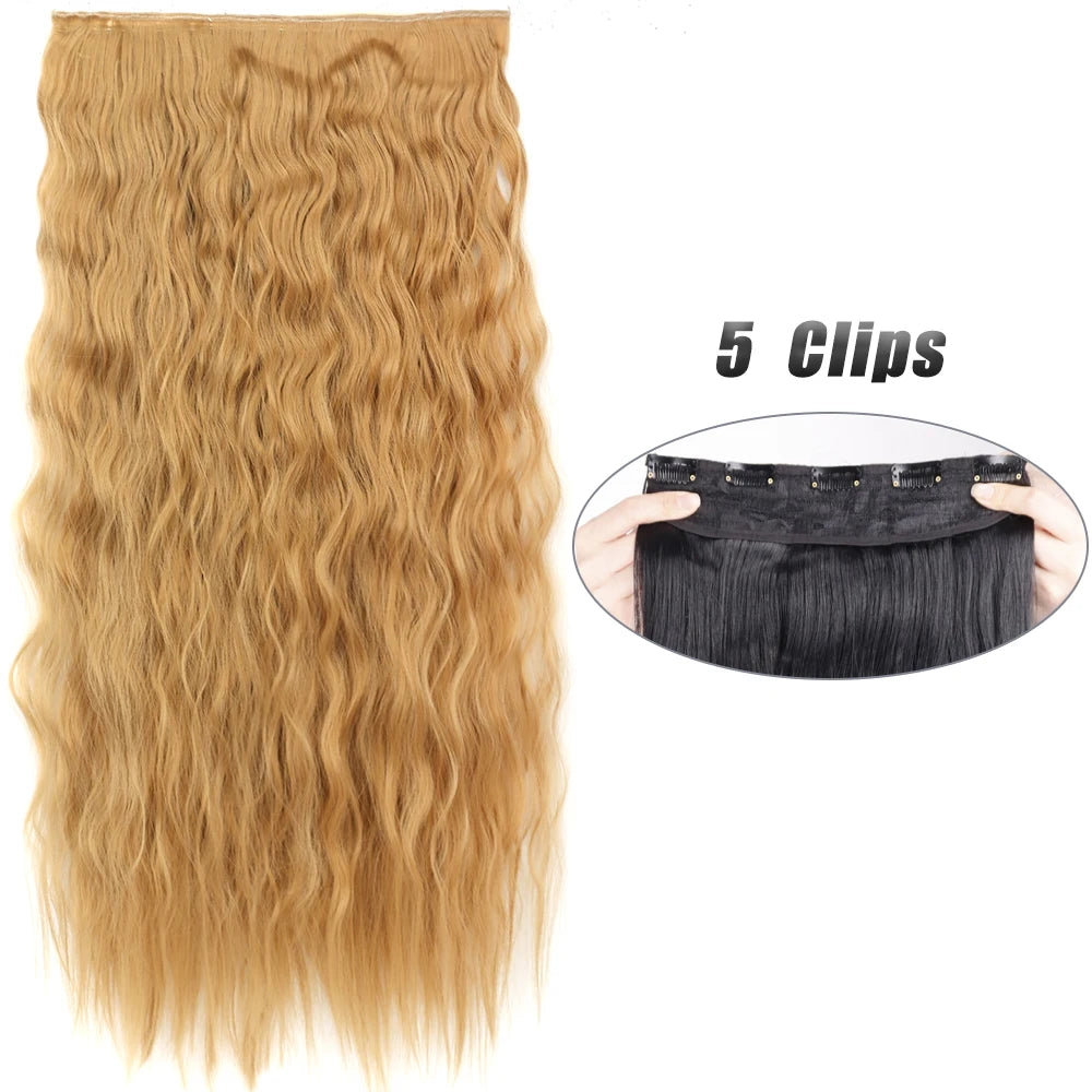 Synthetic 5 Clip In Hair Extensions Long Straight Hairstyle Hairpiece Black Brown Blonde 80CM Natural Fake Hair For Women