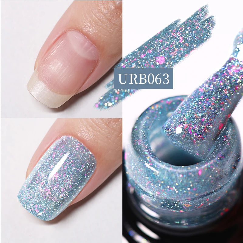 UR SUGAR 7ml Crystal Nude Rubber Base Gel Milky White Pink Gold Glitter Semi Permanent Soak Off UV LED Nail Art Construction Gel