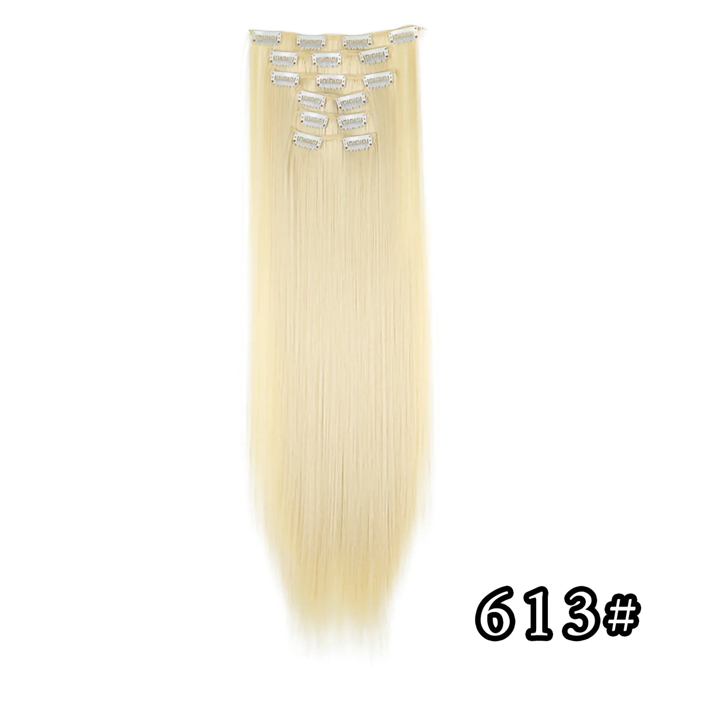 24Inch 16 Clips in Hair Extensions Long Straight Hairstyle Synthetic Blonde Black Hairpieces Heat Resistant False Hair Daily Use