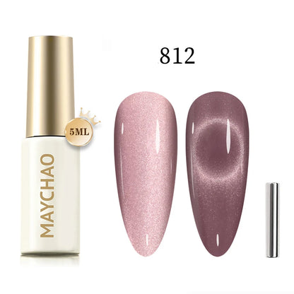 MAYCHAO 5ml Cat Eye Magnetic Gel Nail Polish Shiny Glitter Gel Lacquer Semi Permanent Soak Off UV LED Varnish Manicure Nail Art