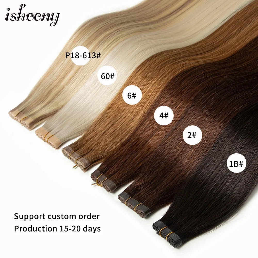 isheeny Twin Tabs Weft Human Hair Extensions Invisible Hole Weft Hair Natural Straight Pull Through Micro Weft Hair 25cm Width