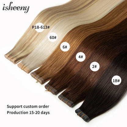 isheeny Twin Tabs Weft Human Hair Extensions Invisible Hole Weft Hair Natural Straight Pull Through Micro Weft Hair 25cm Width