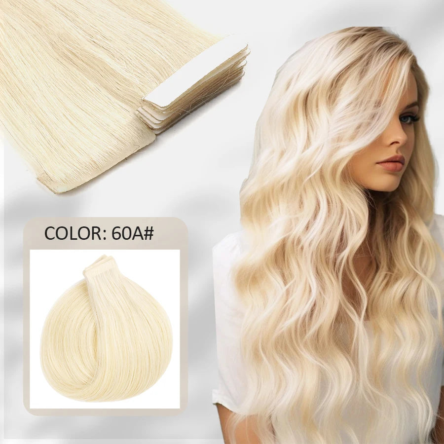 K.S WIGS Tape in Hair Extensions Straight Natural Remy Virgin Seamless Human Hair Extensions for Women Tape in Hair Extensions