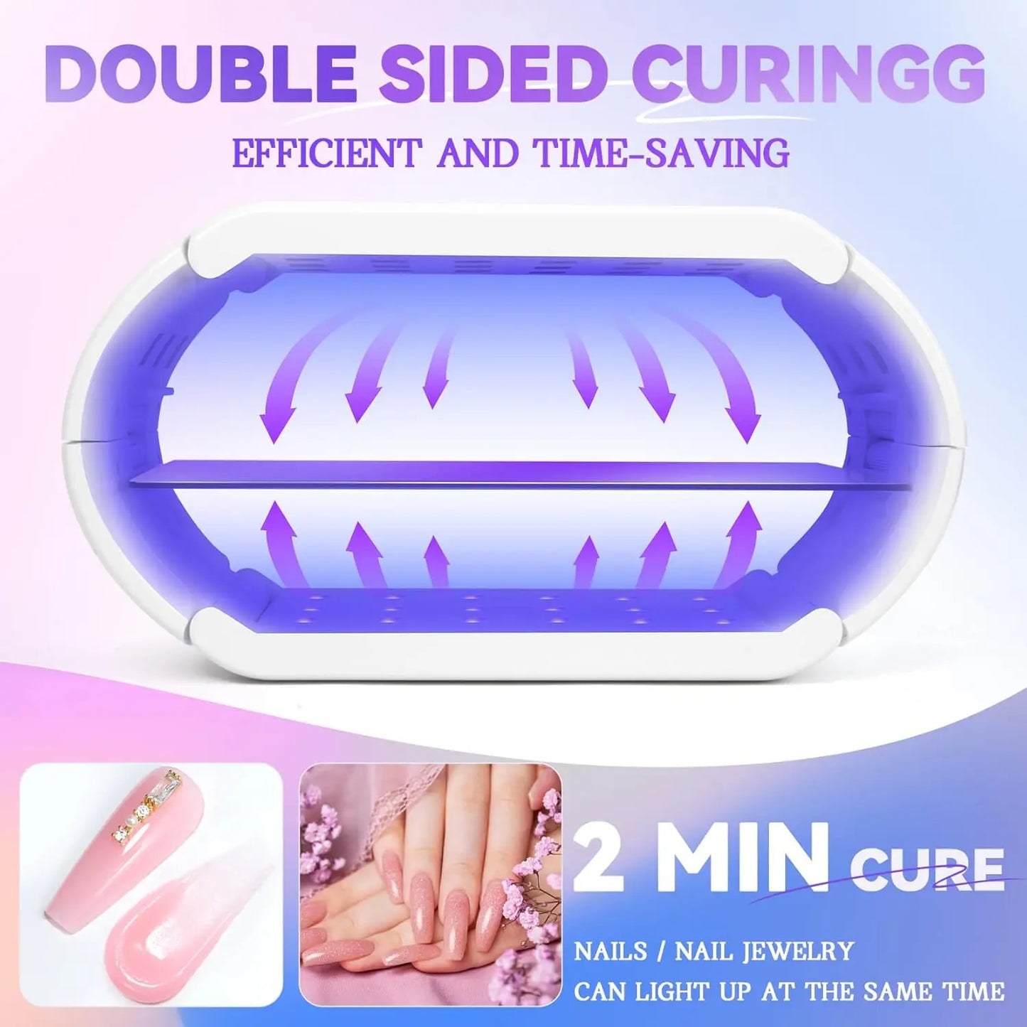 UV LED Nail Lamp 48 LED Double-Sided Foldable Portable UV Light for Gel Nails with Long Time Setting and Digital Display