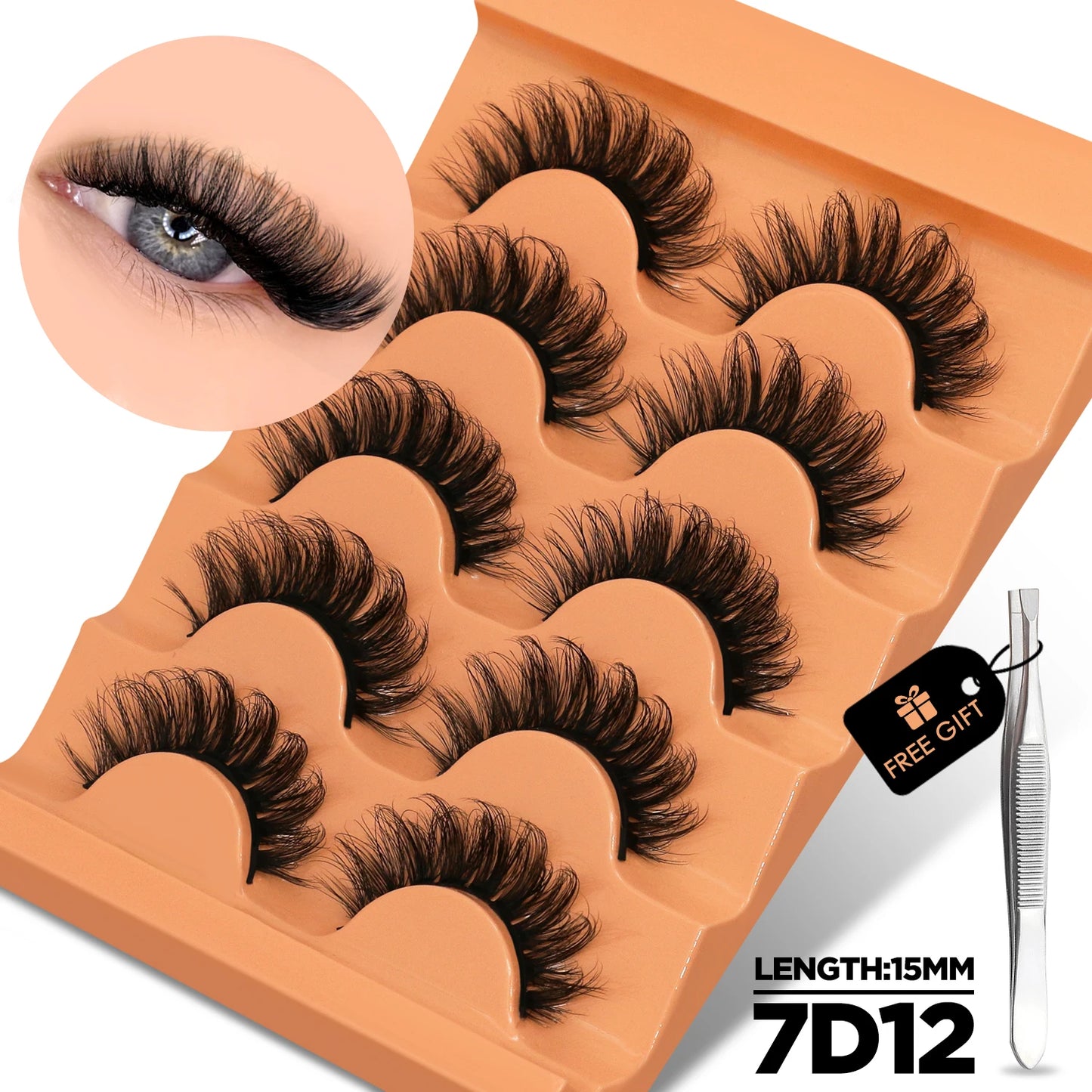 GROINNEYA Cat Eye Lashes Fluffy Faux Mink Lashes 8D Volume Wispy Long Lashes Fake Eyelash Russian Strips 5 Pairs Pack Makeup