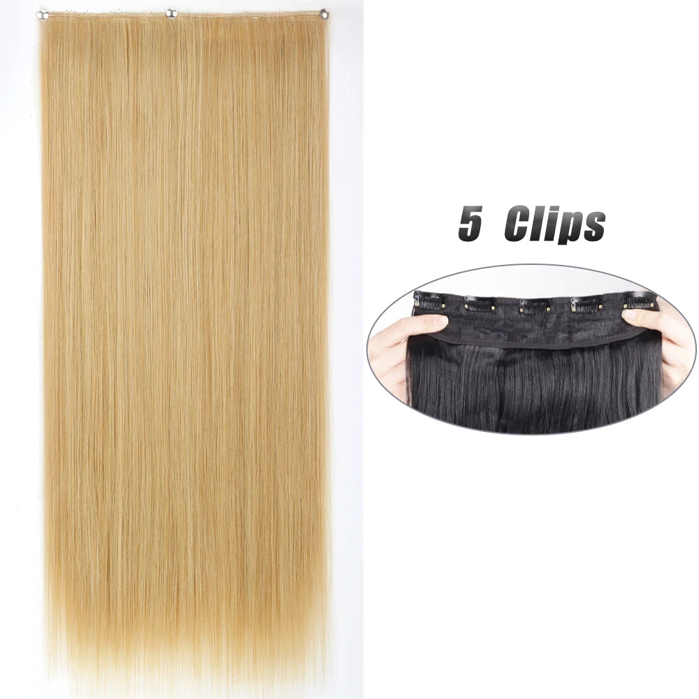 Synthetic 5 Clip In Hair Extensions Long Straight Hairstyle Hairpiece Black Brown Blonde 80CM Natural Fake Hair For Women