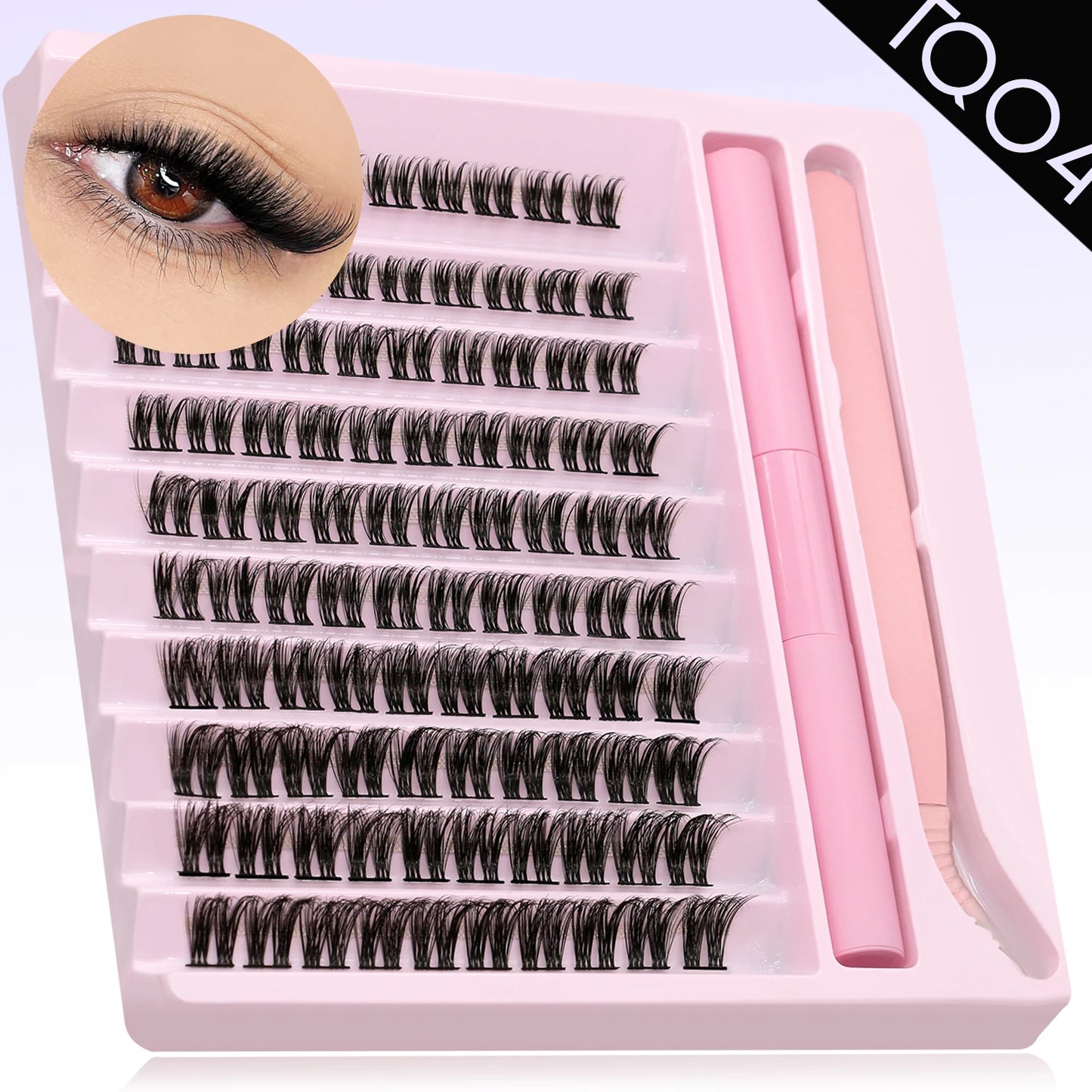 GROINNEYA Eyelash Clusters Kit DIY Lash Extension Kit Lash Bond And Seal And Eyelash Tweezers With Waterproof Strong Hold