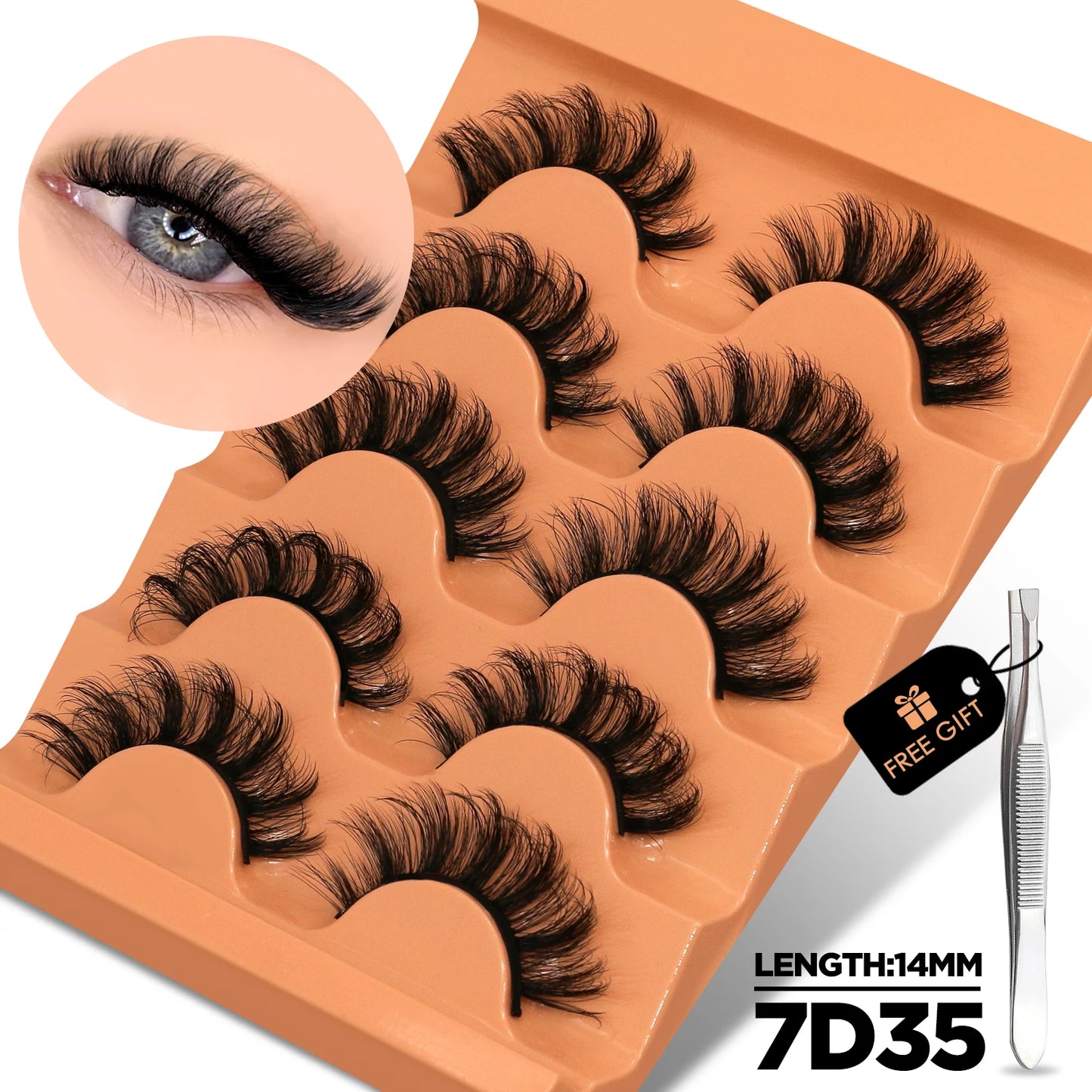 GROINNEYA Cat Eye Lashes Fluffy Faux Mink Lashes 8D Volume Wispy Long Lashes Fake Eyelash Russian Strips 5 Pairs Pack Makeup