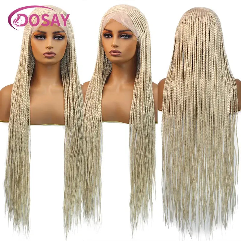 36" Cornrow Box Braided Wigs 613 Blonde Synthetic Wig for Women High Quality Side Part Braided Full Lace Front Wig Faux Locs Wig