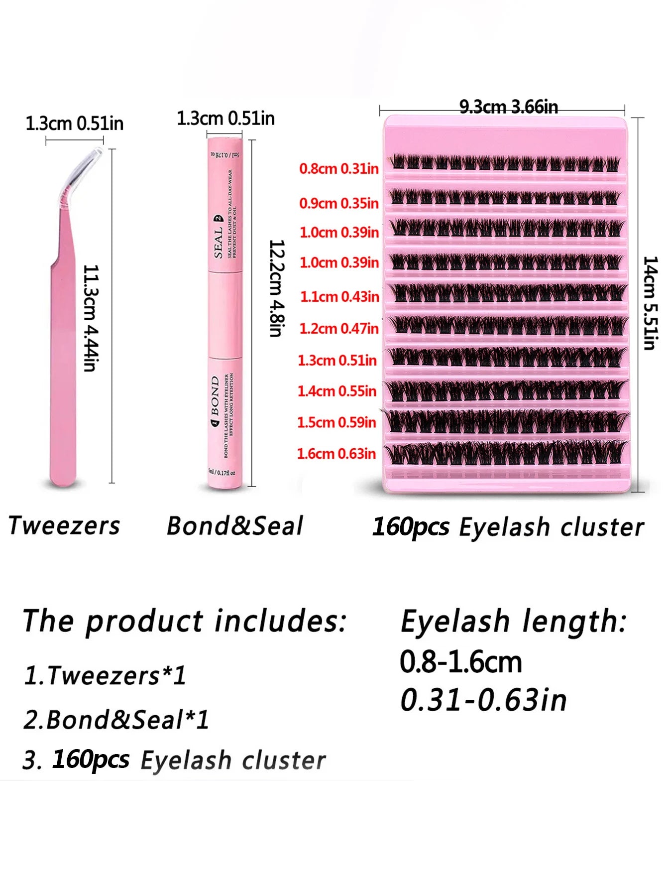 DIY Eyelash Extension Kit 200pcs Individual Lashes Cluster D Curl, 8-16mm Mix Lash Clusters with Lash Tweezers