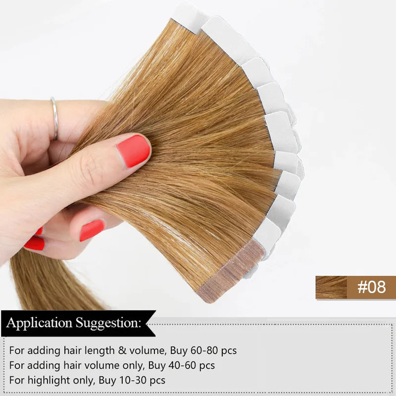 Tape In Human Hair Extensions Straight Human Hair 40pcs/Pack European Remy Straight Invisible Tape-Ins Adhesive Hair Extensions