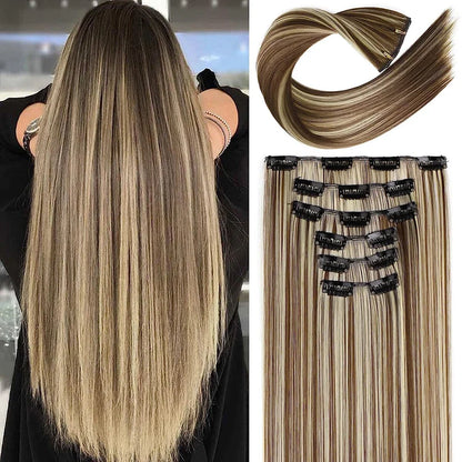 16pcs Clip In Long Straight Hair Extensions Synthetic Fiber Straight Hairpiece For Women Girls Hair Clips Hair Accessories