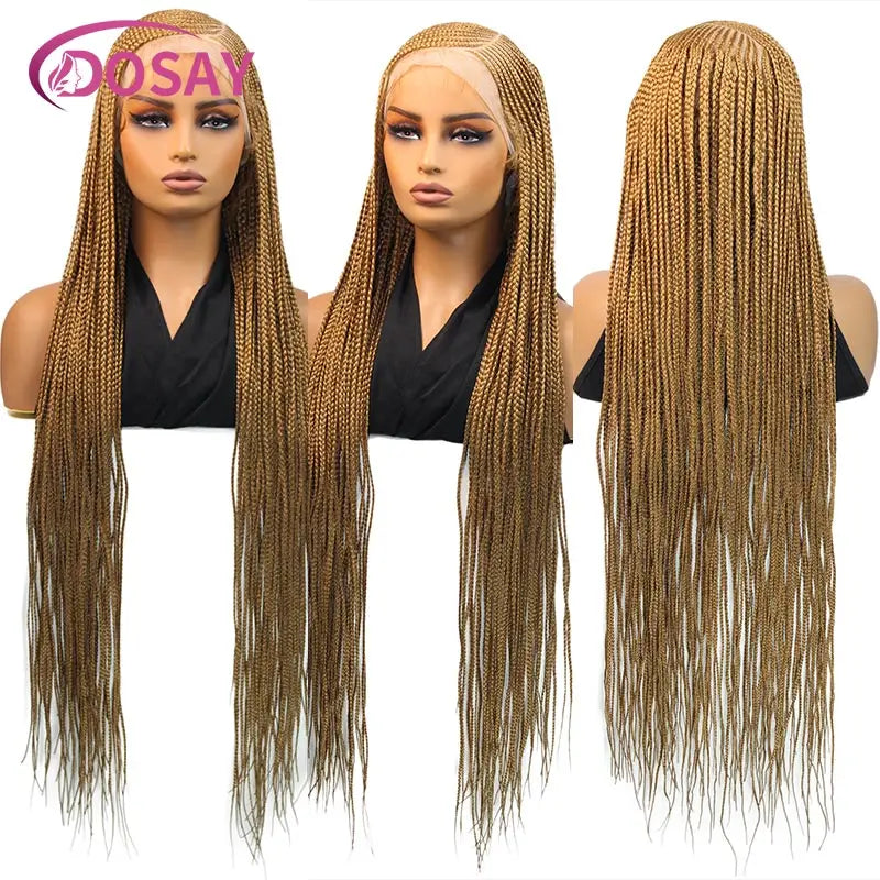 36" Cornrow Box Braided Wigs 613 Blonde Synthetic Wig for Women High Quality Side Part Braided Full Lace Front Wig Faux Locs Wig