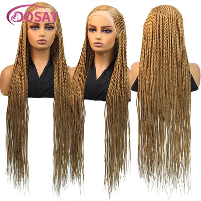 36" Cornrow Box Braided Wigs 613 Blonde Synthetic Wig for Women High Quality Side Part Braided Full Lace Front Wig Faux Locs Wig