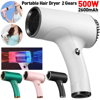 2600mAh Hair Dryer Household Hair Dryer 2Speed Hot and Cold Wind Hair Dryer Household Appliances 40/500W High-Power Negative Ion