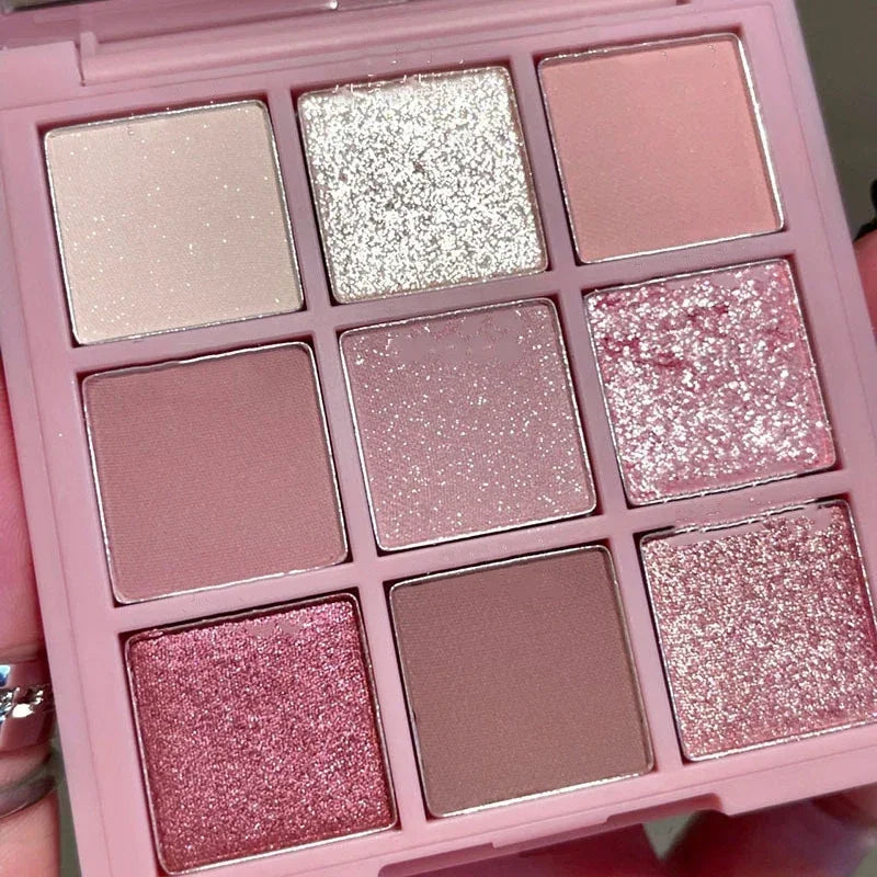 New Nine-color Eyeshadow Palette Rose Pink Color Pearly Matte Glitter Eyeshadow Pallete Shiny Eye Shadow Eye Pigments