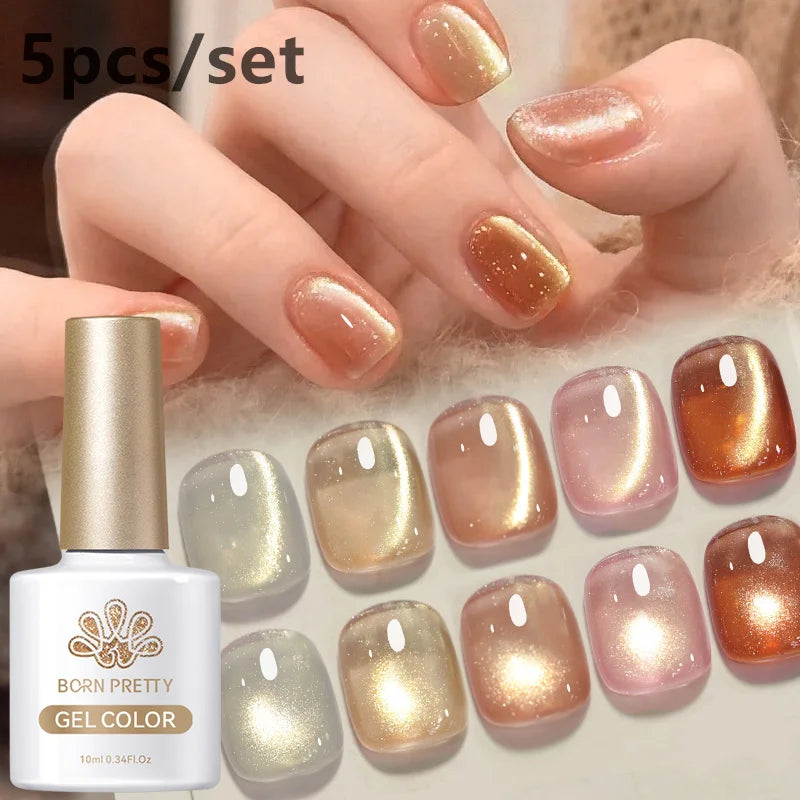 BORN PRETTY 6Pcs Water Light Cat Magnetic Gel Polish Set Winter Dark Red Blue Silver Semi Permanent Soak Off UV LED Gel Varnish