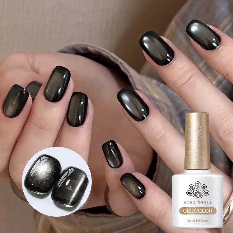 BORN PRETTY 10ml Black Glass Cat Magnetic Gel Nail Polish Punk Style Nail Art Manicure Varnis Semi Permanent Gel for Winter Nail