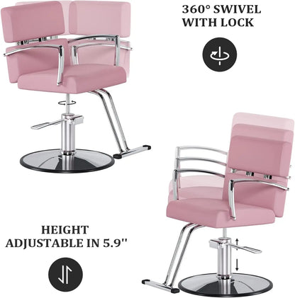 Omysalon Salon Chair Heavy Duty For Stylist, Barber Chair Pink 360 Degree Swivel, Hydraulic Pump For Hair Cutting, Beauty Spa