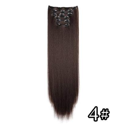 24Inch 16 Clips in Hair Extensions Long Straight Hairstyle Synthetic Blonde Black Hairpieces Heat Resistant False Hair Daily Use