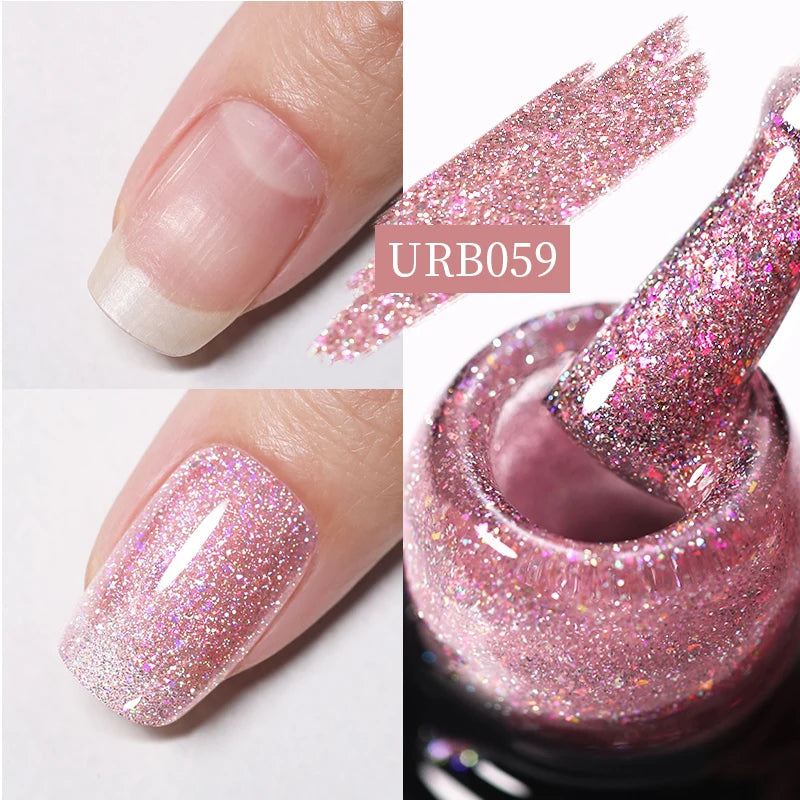 UR SUGAR 7ml Crystal Nude Rubber Base Gel Milky White Pink Gold Glitter Semi Permanent Soak Off UV LED Nail Art Construction Gel