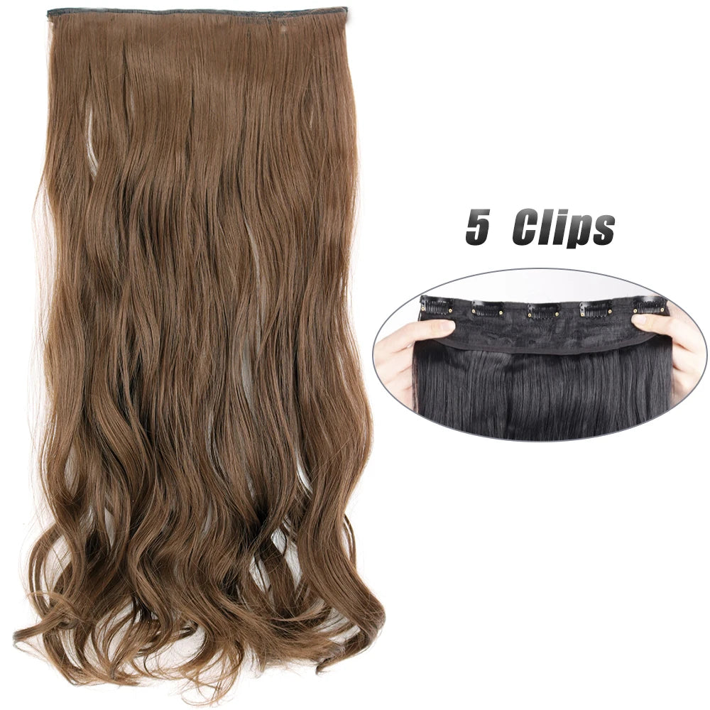 Synthetic 5 Clip In Hair Extensions Long Straight Hairstyle Hairpiece Black Brown Blonde 80CM Natural Fake Hair For Women