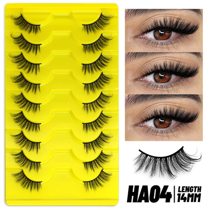 GROINNEYA Half Fake Eyelashes Half Lashes Soft Natural Cat Eye Lashes Natural Look nvisible Band Eyeashe Fluffy Eyelashes