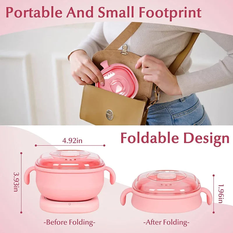 Foldable Wax Heater Hair Removal Wax Machine Portable Silicone Wax Warmer 400ML SPA Body Epilator Paraffin Wax Pot for Travel