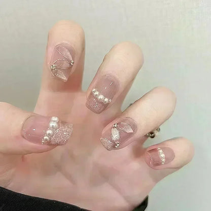 24pcs Detachable Short Press on Nails Y2k rhinestone False Nails with Glue Ballet Sweet Cool Girls Artificial False Nails Tips