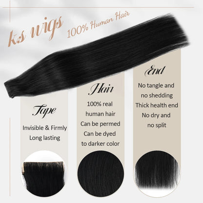 K.S WIGS Tape in Hair Extensions Straight Natural Remy Virgin Seamless Human Hair Extensions for Women Tape in Hair Extensions