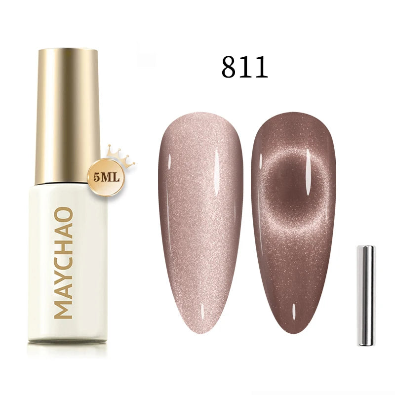 MAYCHAO 5ml Cat Eye Magnetic Gel Nail Polish Shiny Glitter Gel Lacquer Semi Permanent Soak Off UV LED Varnish Manicure Nail Art