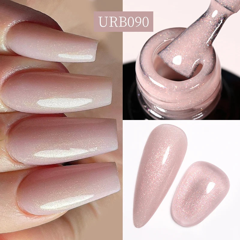 UR SUGAR 7ml Crystal Nude Rubber Base Gel Milky White Pink Gold Glitter Semi Permanent Soak Off UV LED Nail Art Construction Gel