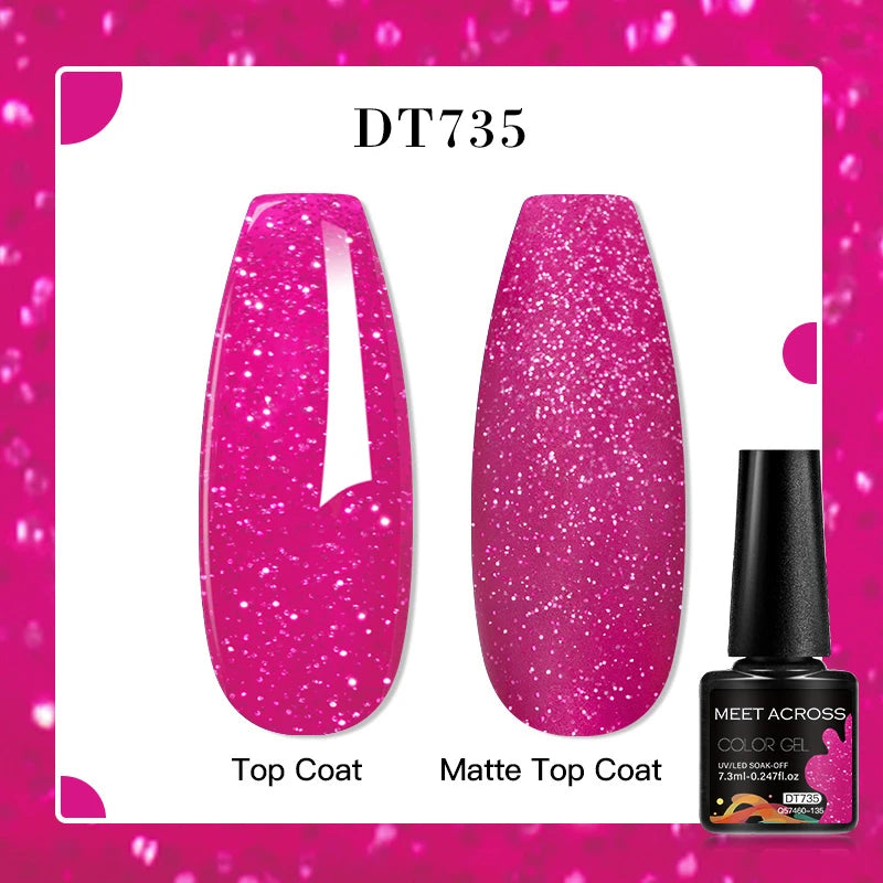 MEET ACROSS 7ml Red Metallic Color Gel Nail Polish Red Gold Silver Semi permanent Soak Off UV Gel Varnish Nail Art For Manicure